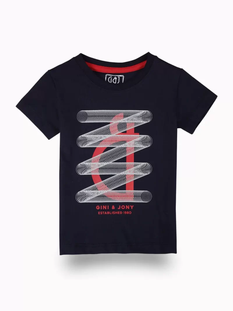 Gini And Jony Boys Navy Blue Graphic Print Cotton T-Shirt Half Sleeves