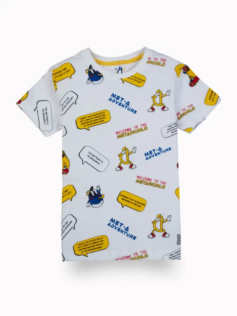 Gini And Jony Boys White Conversational Print Cotton Half Sleeves T-Shirt