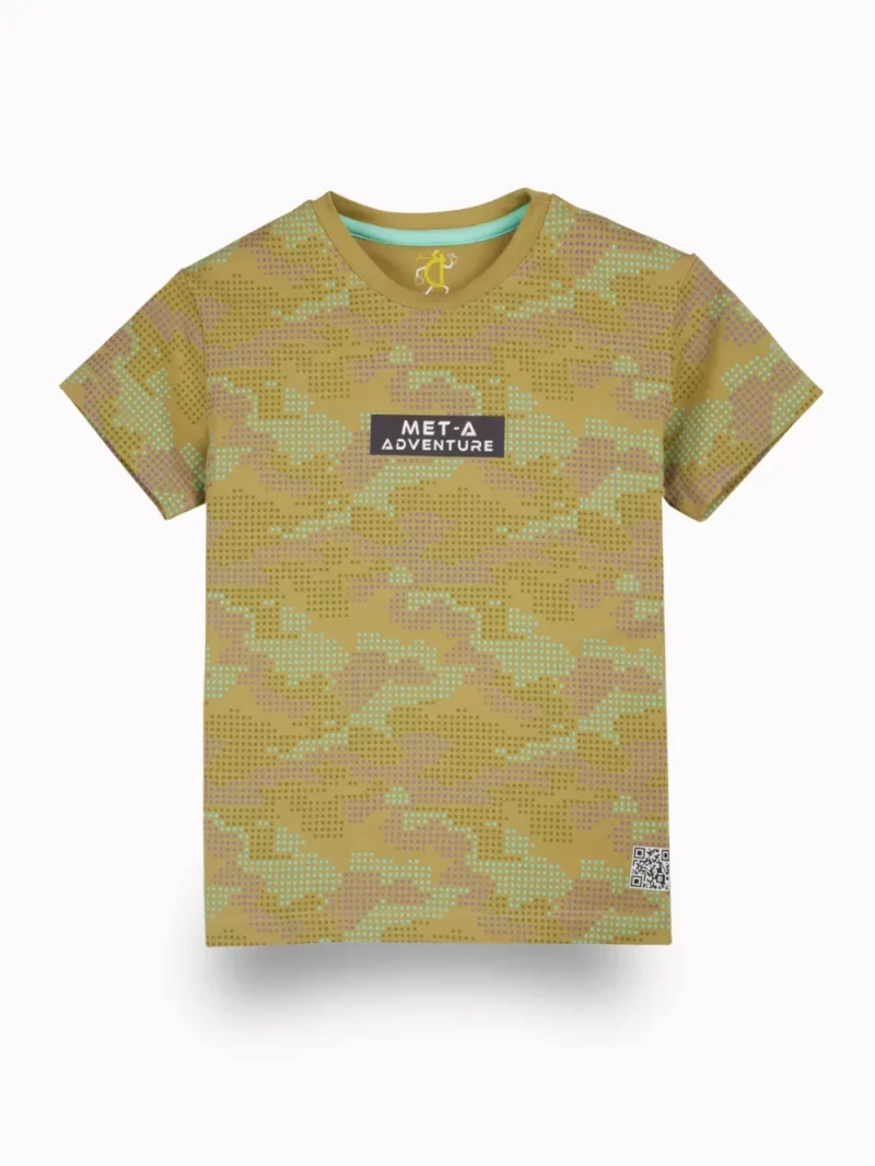 Gini And Jony Boys Olive Camouflage Cotton T-Shirt Half Sleeves