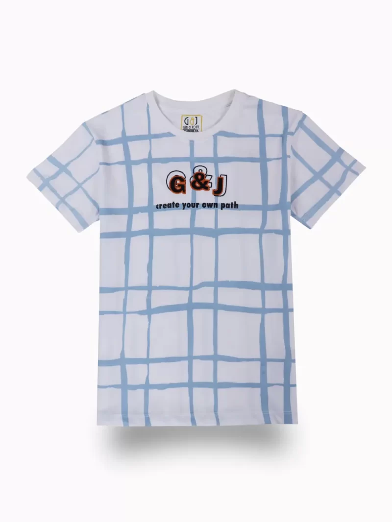 Gini And Jony Boys White Checks Cotton T-Shirt Half Sleeves