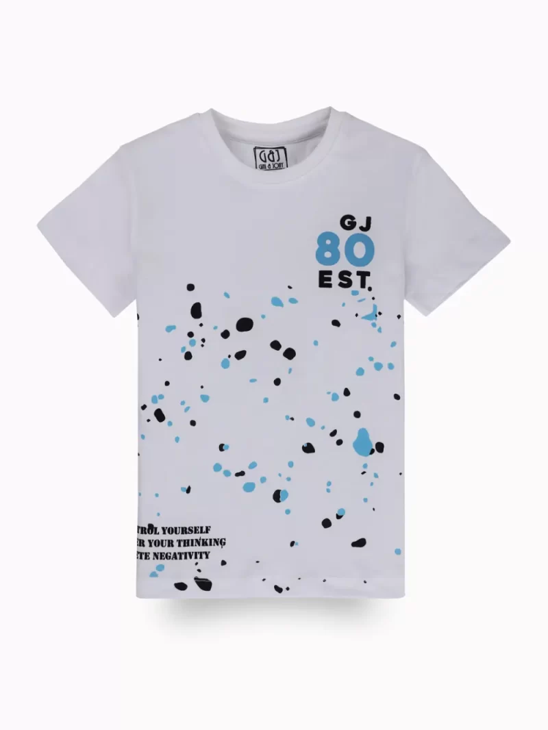 Gini And Jony Boys White Graphic Print Cotton T-Shirt Half Sleeves