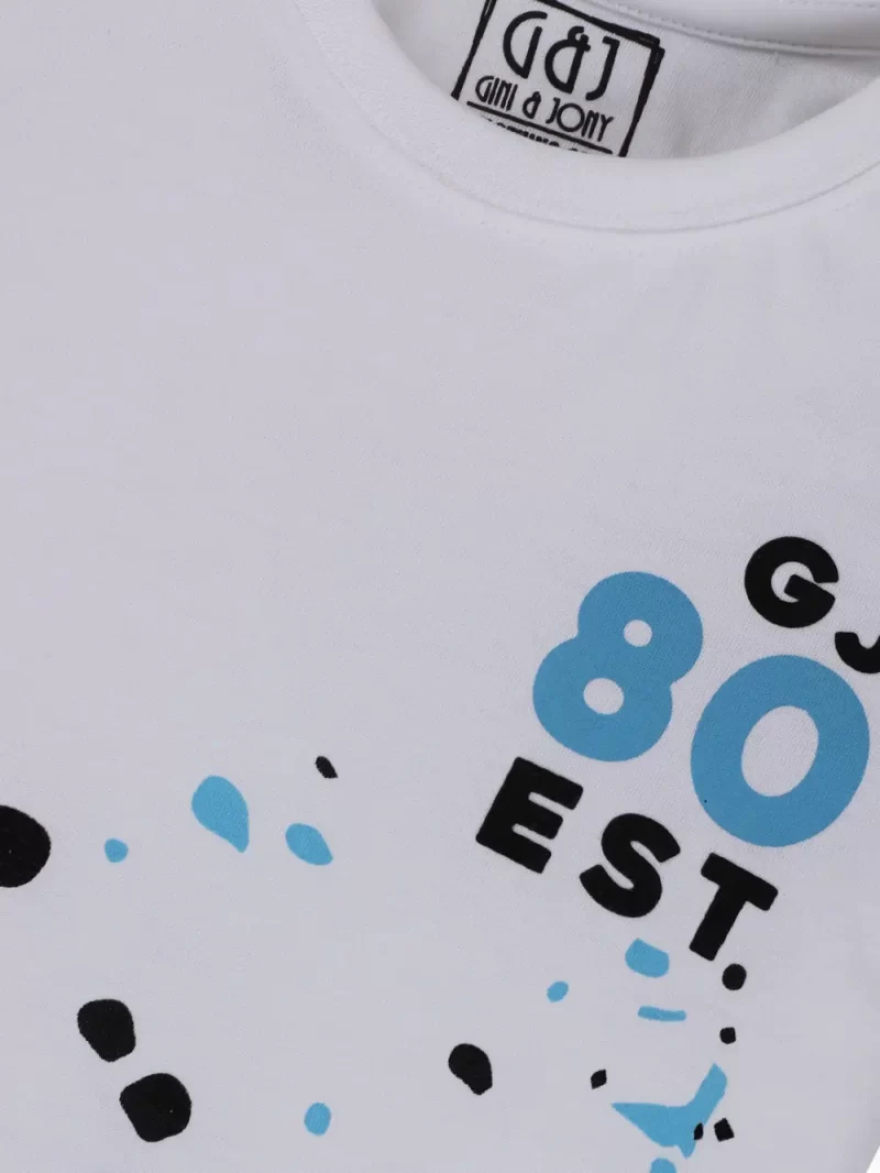 Gini And Jony Boys White Graphic Print Cotton T-Shirt Half Sleeves
