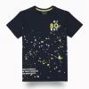 Gini And Jony Boys Navy Blue Splatter Print Cotton T-Shirt Half Sleeves