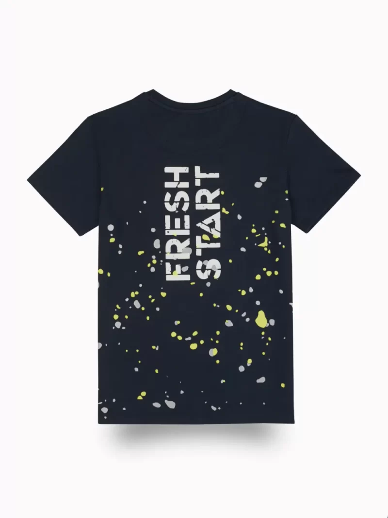 Gini And Jony Boys Navy Blue Splatter Print Cotton T-Shirt Half Sleeves