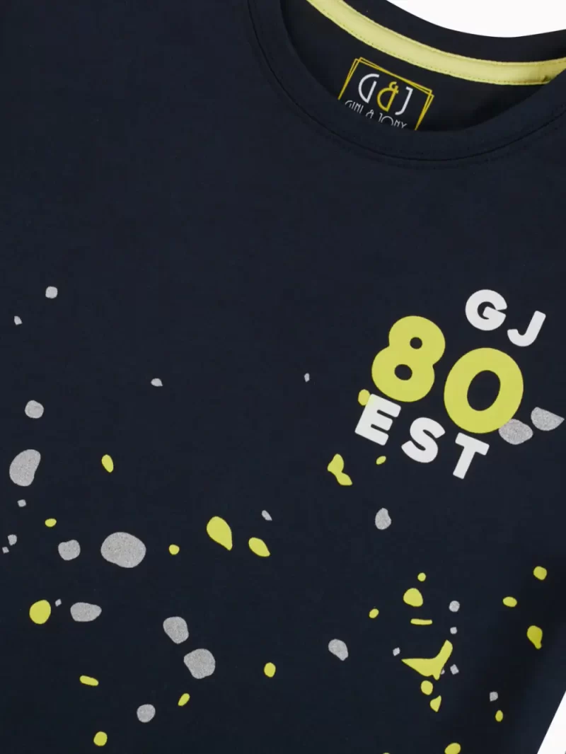 Gini And Jony Boys Navy Blue Splatter Print Cotton T-Shirt Half Sleeves