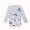 Gini And Jony Boys White Splatter Print Cotton T-Shirt Full Sleeves