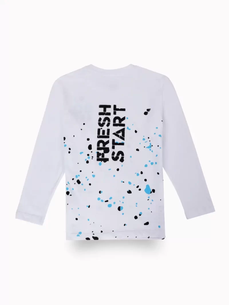 Gini And Jony Boys White Splatter Print Cotton T-Shirt Full Sleeves