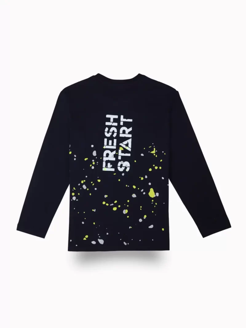 Gini And Jony Boys Navy Blue Splatter Print Cotton T-Shirt Full Sleeves