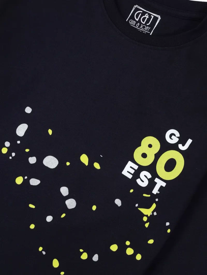 Gini And Jony Boys Navy Blue Splatter Print Cotton T-Shirt Full Sleeves