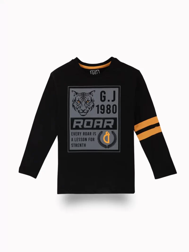 Gini And Jony Boys Black Graphic Print Cotton T-Shirt Full Sleeves