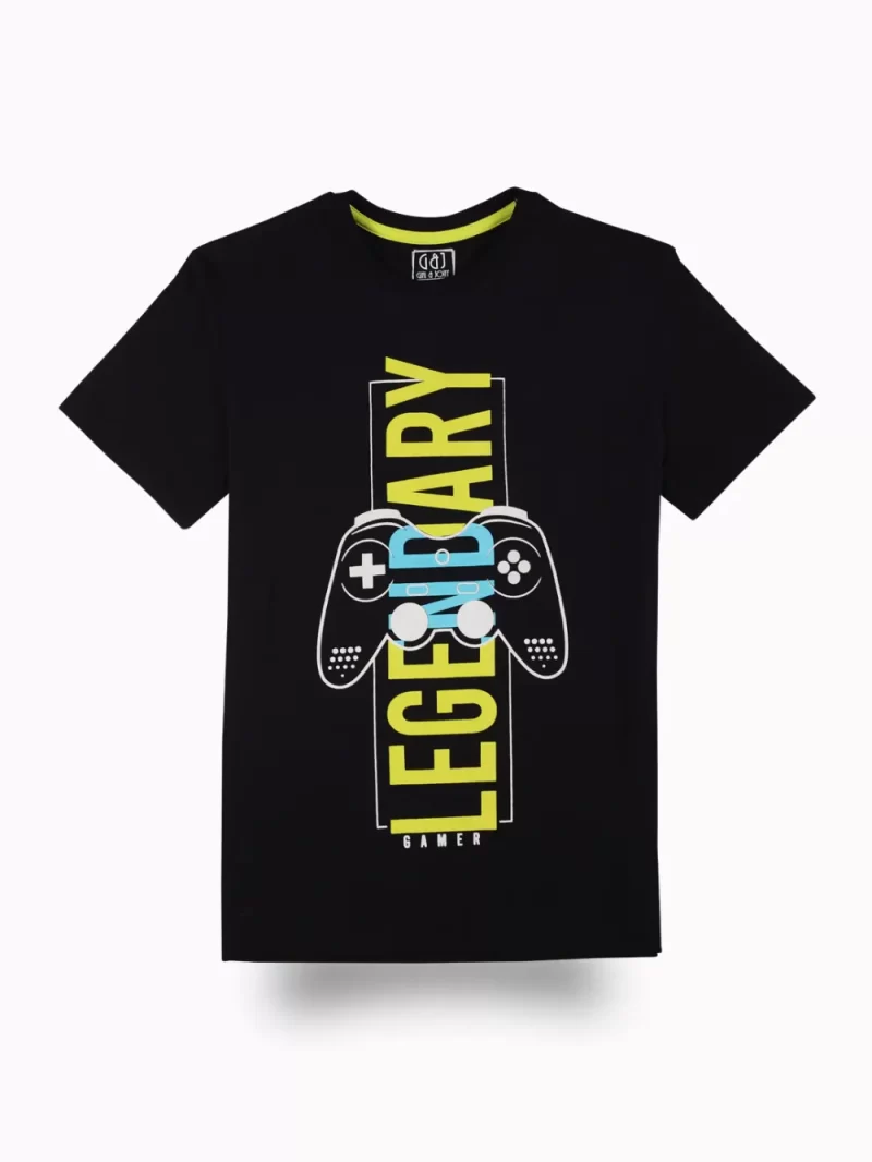 Gini And Jony Boys Black Typographic Print Cotton T-Shirt Half Sleeves