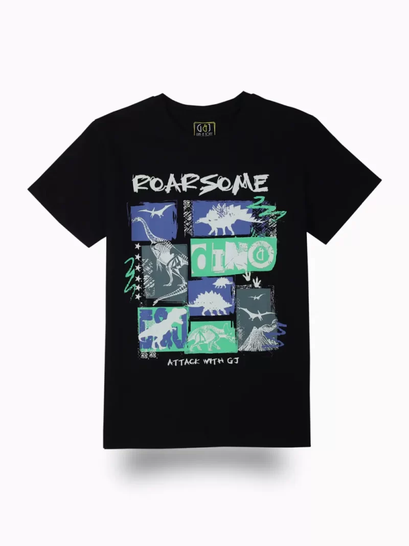 Gini And Jony Boys Black Graphic Print Cotton T-Shirt Half Sleeves