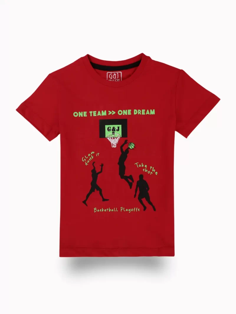 Gini And Jony Boys Red Graphic Print Cotton T-Shirt Half Sleeves