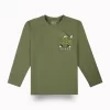 Gini And Jony Boys Olive Typographic Print Cotton T-Shirt Full Sleeves