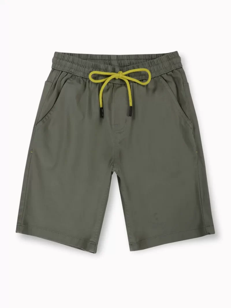 Gini And Jony Boys Olive Solid Cotton Bermuda Elasticated