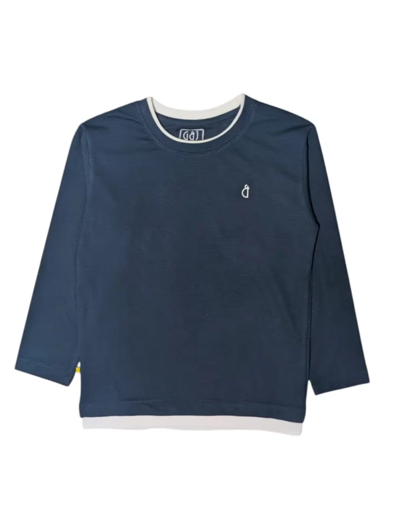 Gini And Jony Boys Teal Textured Print Cotton T-Shirt Full Sleeves