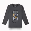 Gini And Jony Boys Grey Typographic Print Cotton T-Shirt Full Sleeves