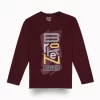 Gini And Jony Boys Maroon Typographic Print Cotton T-Shirt Full Sleeves