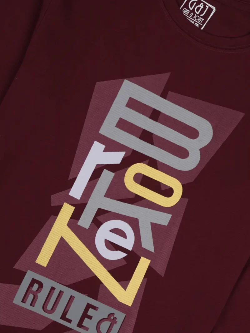 Gini And Jony Boys Maroon Typographic Print Cotton T-Shirt Full Sleeves