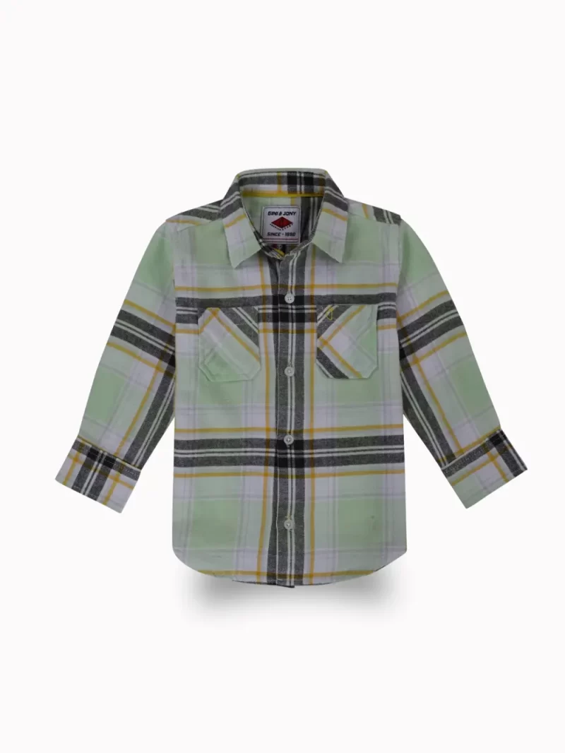 Gini And Jony Boys Green Checks Cotton Shirt Full Sleeves