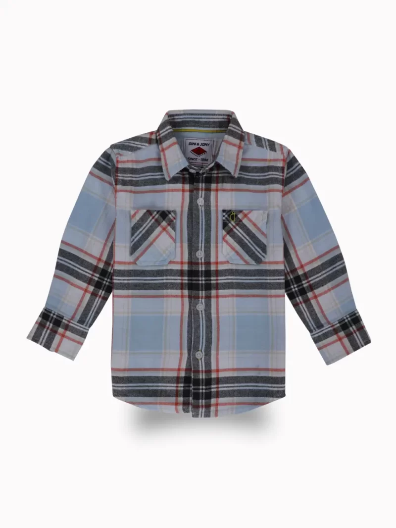 Gini And Jony Boys Blue Checks Cotton Shirt Full Sleeves
