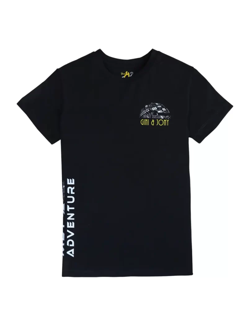 Gini And Jony Boys Navy Blue Digital Print Cotton Single Jersey T-Shirt Half Sleeves