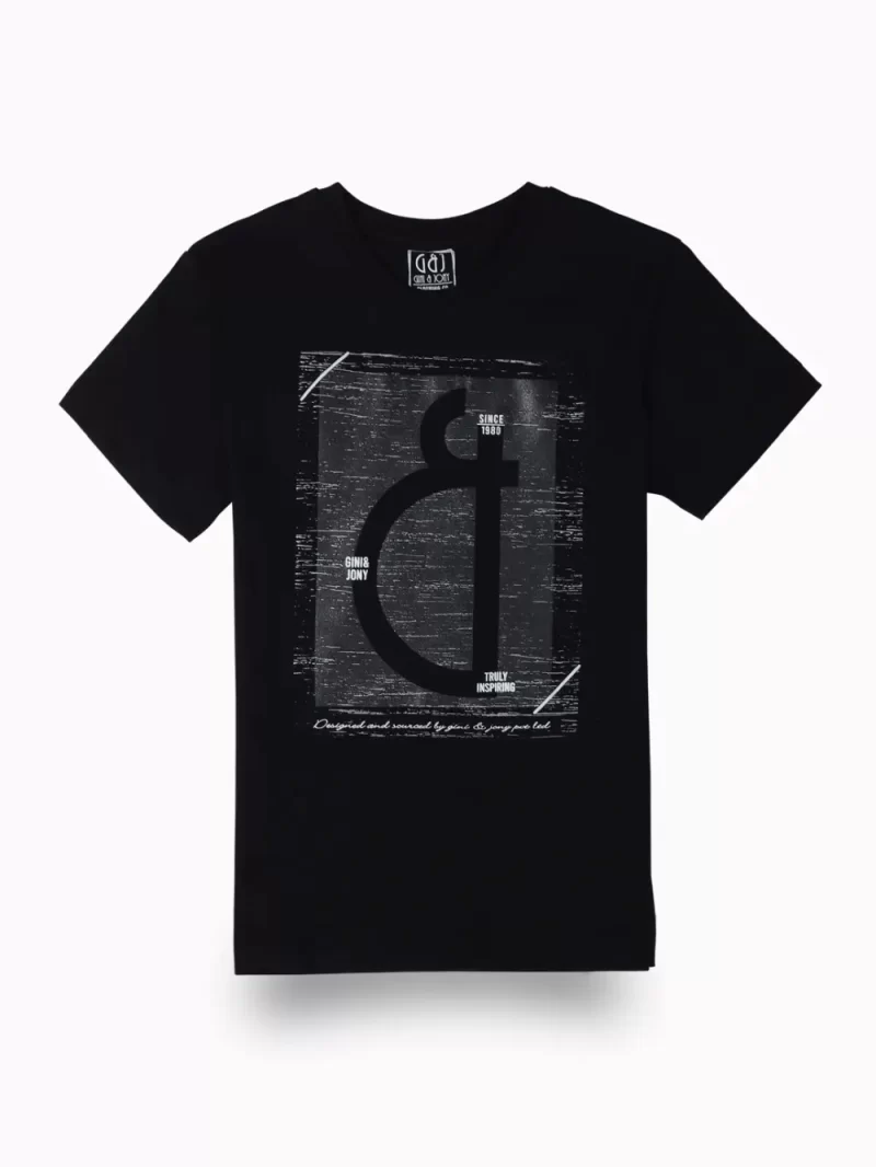 Gini And Jony Boys Black Graphic Print Cotton T-Shirt Half Sleeves