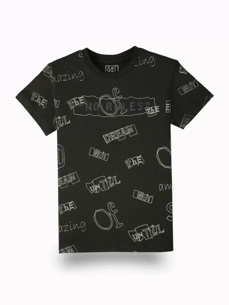 Gini And Jony Boys Olive Typographic Print Cotton T-Shirt Half Sleeves