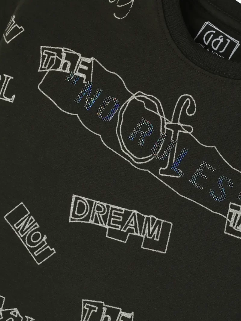 Gini And Jony Boys Olive Typographic Print Cotton T-Shirt Half Sleeves