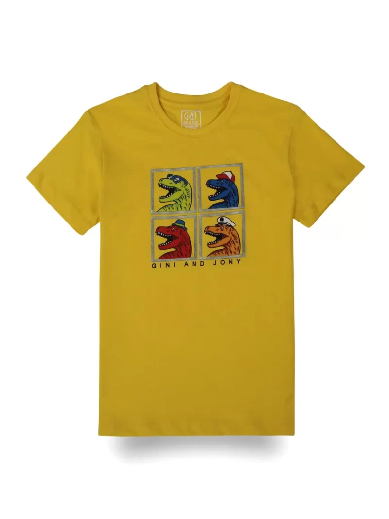 Gini And Jony Boys Yellow Graphic Print Cotton T-Shirt Half Sleeves