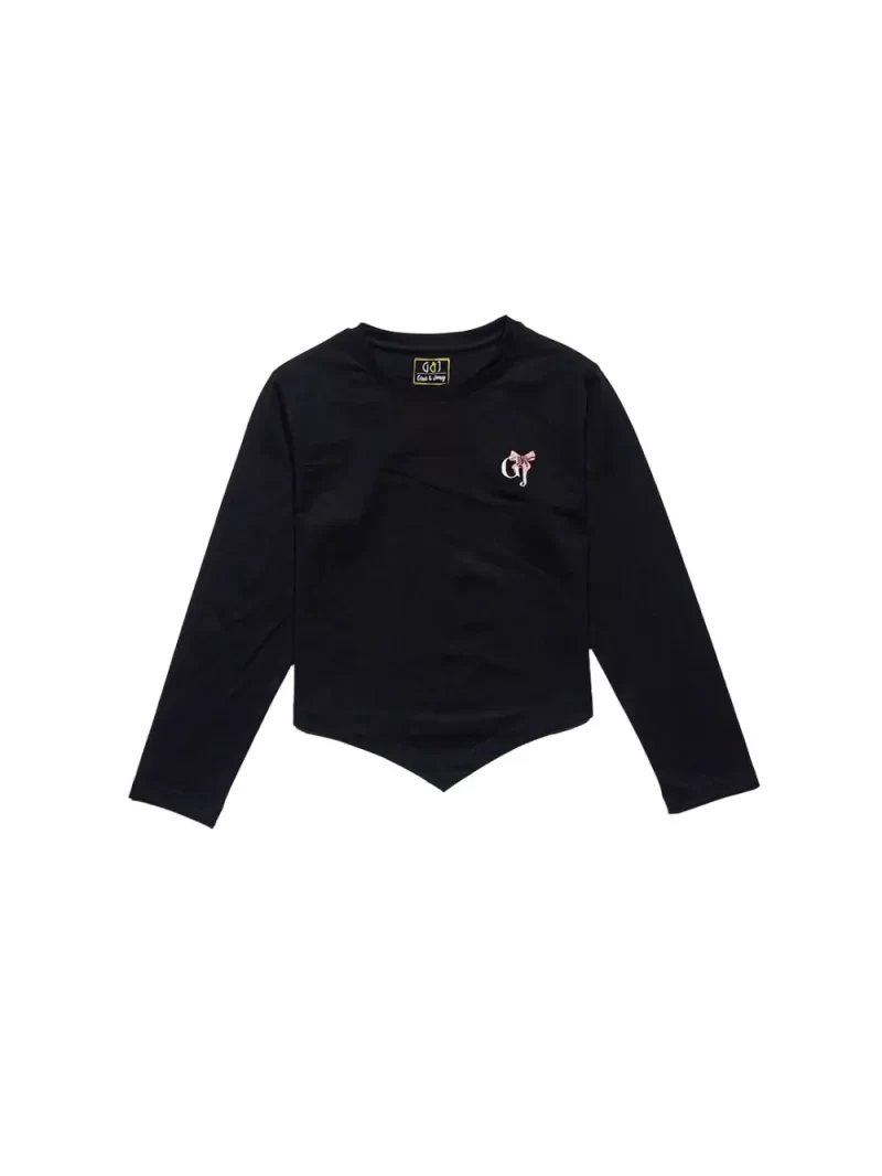 Gini And Jony Girls Black Embroidery Cotton Knits Top Full Sleeves 11-12 Years
