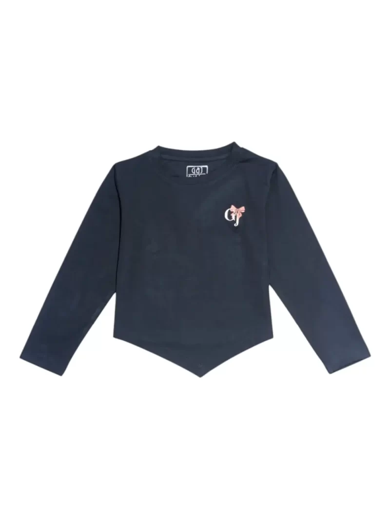 Gini And Jony Girls Teal Logo Cotton Knits Top Full Sleeves 9-10 Years