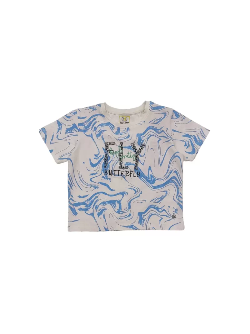 Gini And Jony Girls Blue Embroidery Cotton Knits Top Half Sleeves 9-10 Years