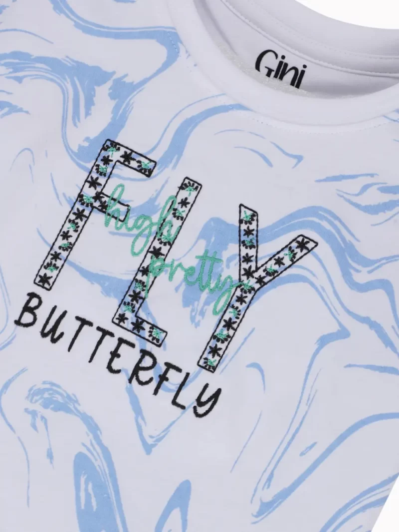 Gini And Jony Girls Blue Embroidery Cotton Knits Top Half Sleeves 9-10 Years