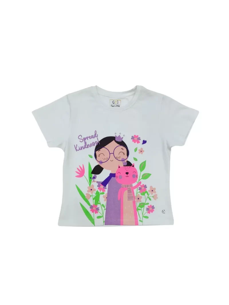 Gini And Jony Girls White Graphic Print Cotton Knits Top Half Sleeves 9-10 Years