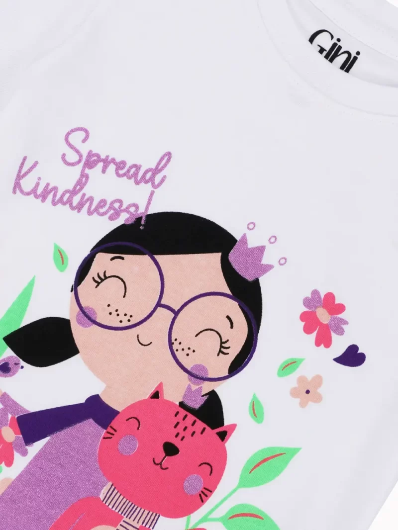 Gini And Jony Girls White Graphic Print Cotton Knits Top Half Sleeves 9-10 Years