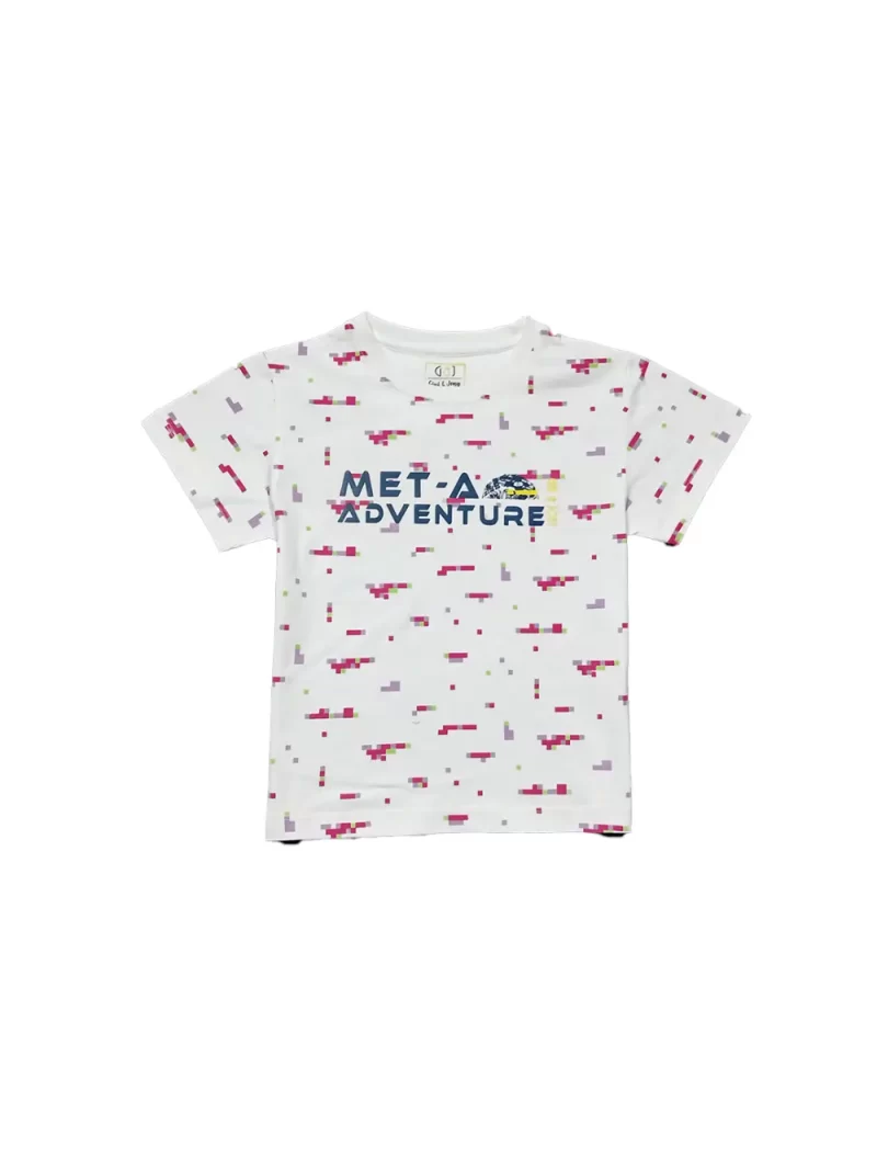 Gini And Jony Girls White Pixel Print Cotton Knits Top Half Sleeves 9-10 Years