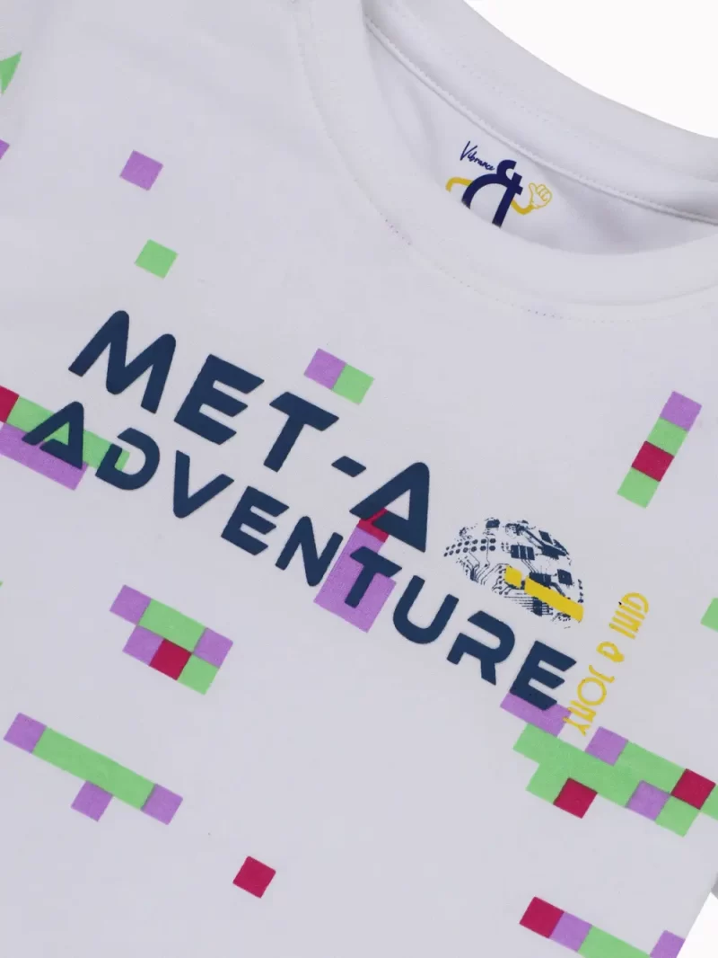 Gini And Jony Girls White Pixel Print Cotton Knits Top Half Sleeves 9-10 Years