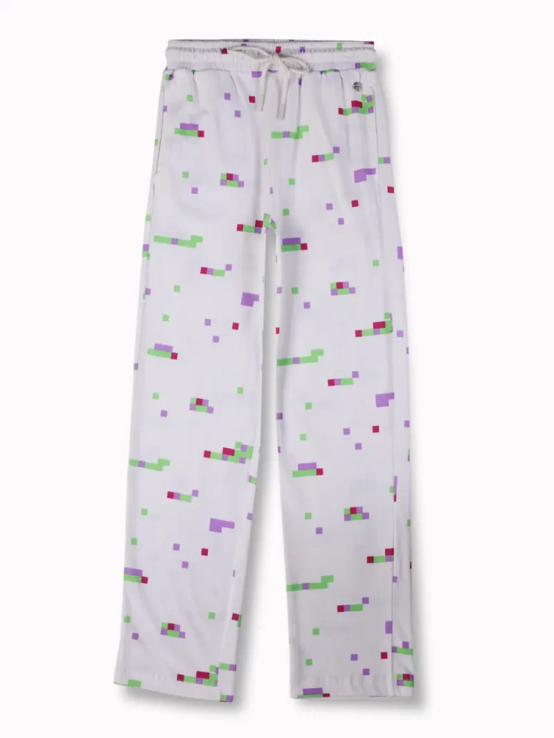 Gini And Jony Girls White Pixel Print Cotton Track Pant Elasticated