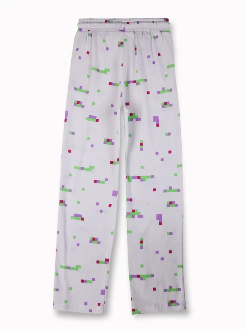 Gini And Jony Girls White Pixel Print Cotton Track Pant Elasticated