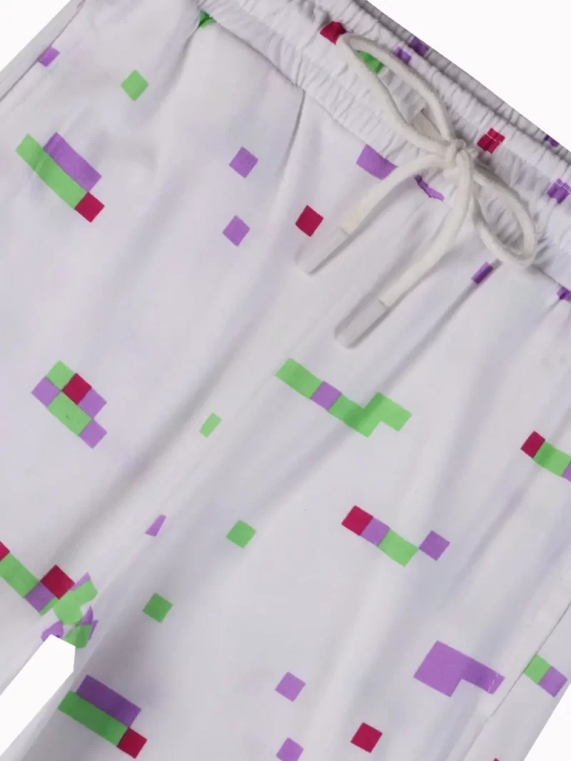 Gini And Jony Girls White Pixel Print Cotton Track Pant Elasticated