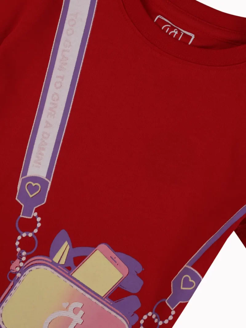 Gini And Jony Girls Red Graphic Print Cotton Knits Top Half Sleeves 11-12 Years