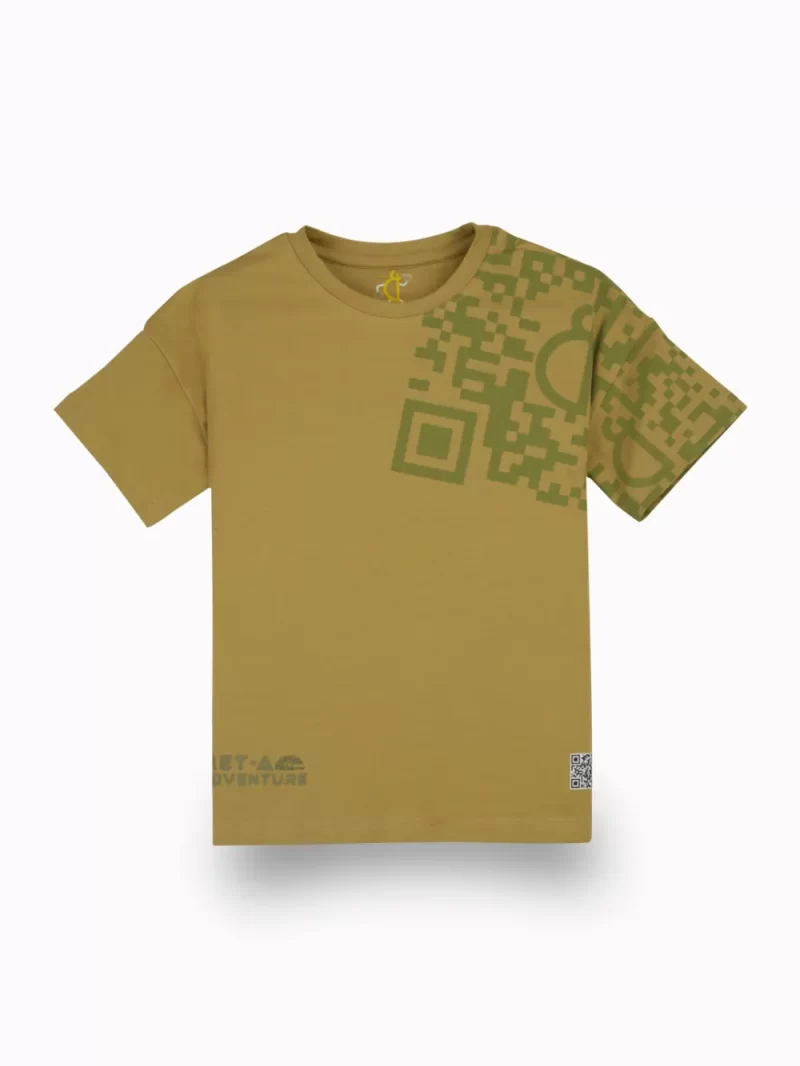 Gini And Jony Boys Olive Graphic Print Cotton T-Shirt Half Sleeves