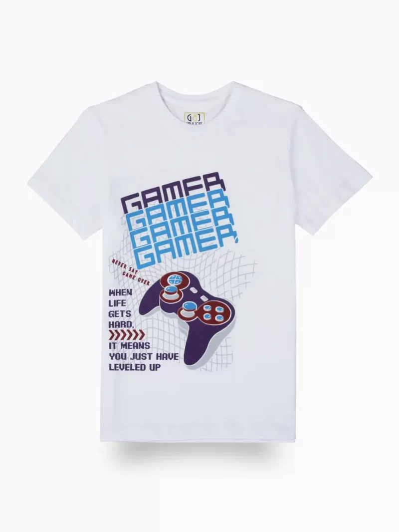 Gini And Jony Boys White Graphic Print Cotton T-Shirt Half Sleeves