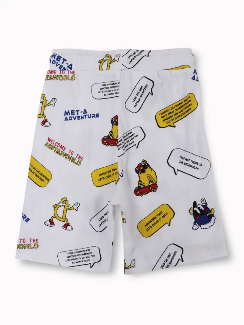 Gini And Jony Boys White Conversational Print Cotton Bermuda Elasticated