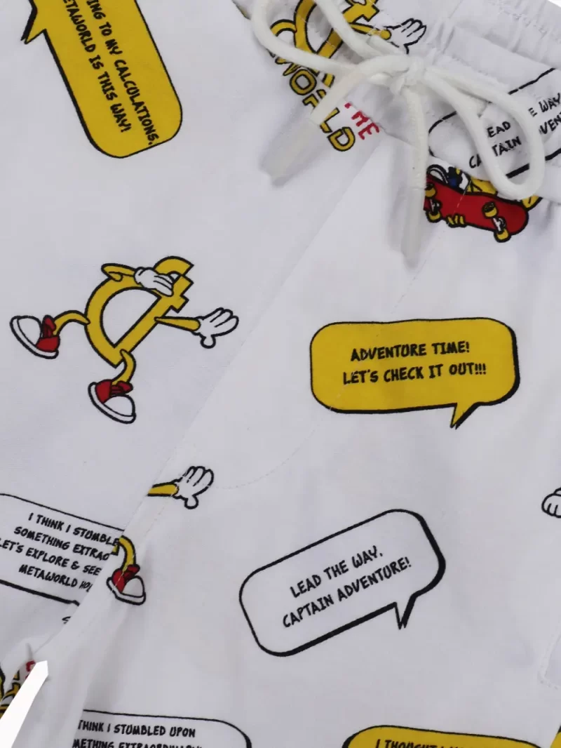 Gini And Jony Boys White Conversational Print Cotton Bermuda Elasticated