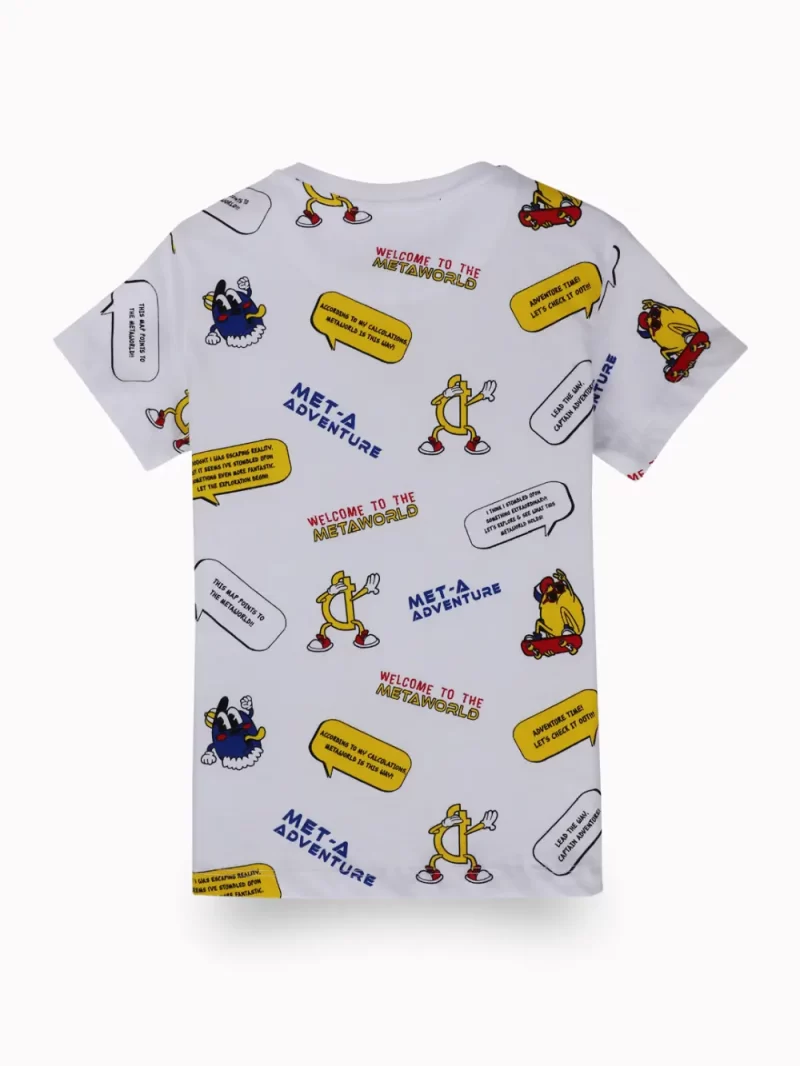 Gini And Jony Boys White Conversational Print Cotton T-Shirt Half Sleeves