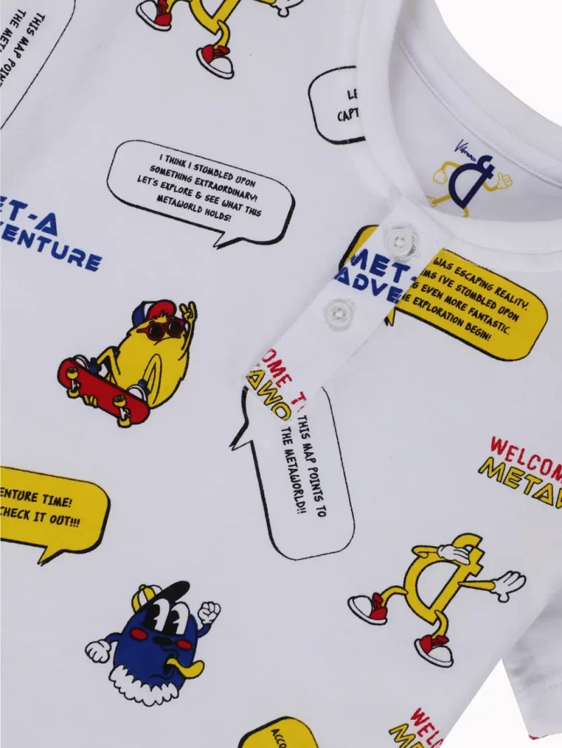 Gini And Jony Boys White Conversational Print Cotton T-Shirt Half Sleeves