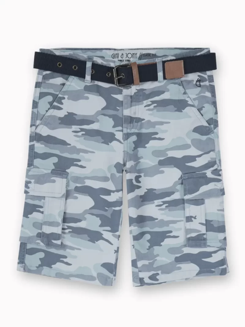 Gini And Jony Boys Blue Camouflage Cotton Bermuda Fixed Waist