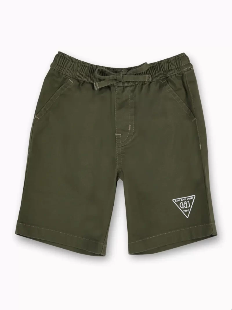Gini And Jony Boys Olive Solid Cotton Bermuda Elasticated